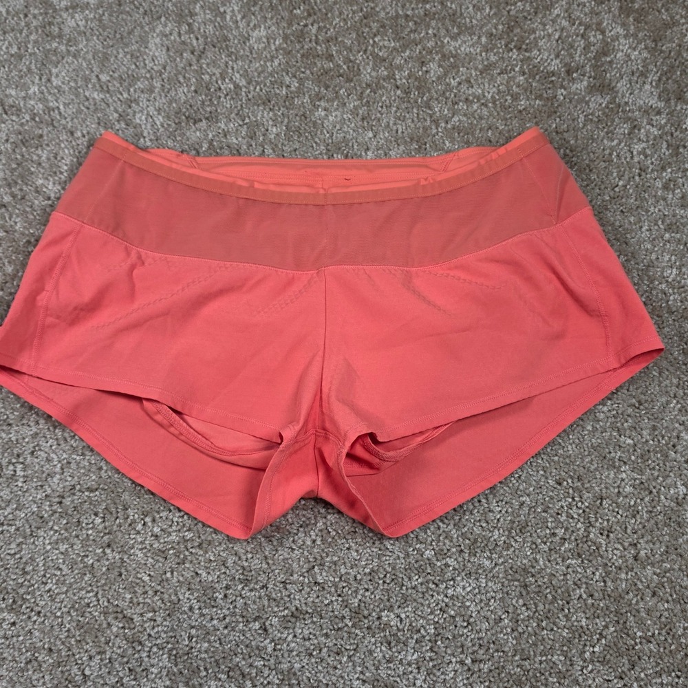 Oiselle Running Shorts Coral Orange Mesh Trim Athletic Performance Size 6